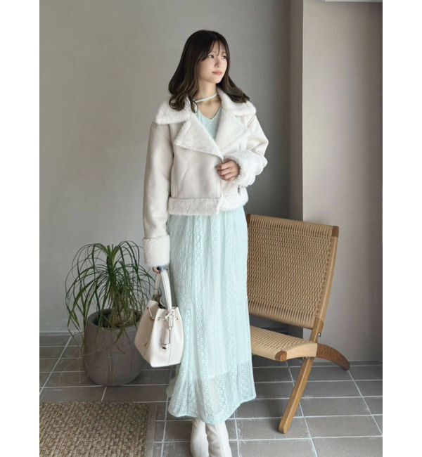 MERCURYDUO「カットレースブロッキングフレアスリーブマーメイドワンピース」|ワンピース|