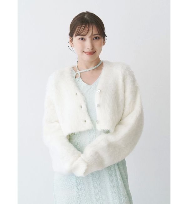 MERCURYDUO「カットレースブロッキングフレアスリーブマーメイドワンピース」|ワンピース|