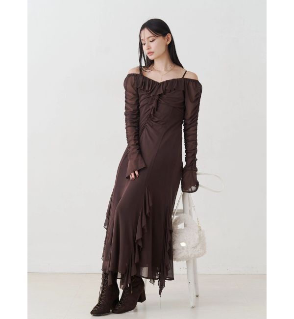 MERCURYDUO「チュールラッフルヘムワンピース」|ワンピース|