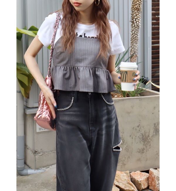 EVRIS「ピンストライプペプラムビスチェ【セットアップ着用可能】」|キャミソール|