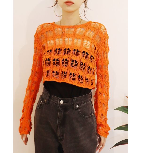 EVRIS「カギアミクロップドニットトップス」|ニット・セーター|