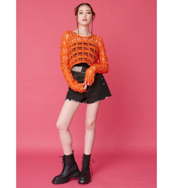 EVRIS「カギアミクロップドニットトップス」|ニット・セーター|