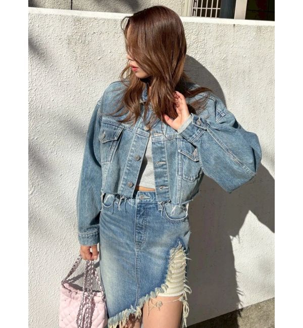 EVRIS「ヴィンテージライクカラーデニムブルゾン【セットアップ着用可能】」|デニムジャケット|