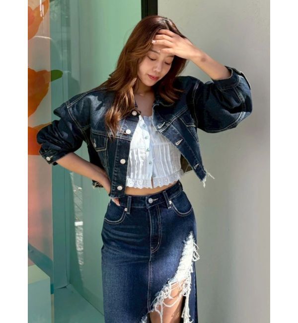 EVRIS「ヴィンテージライクカラーデニムブルゾン【セットアップ着用可能】」|デニムジャケット|