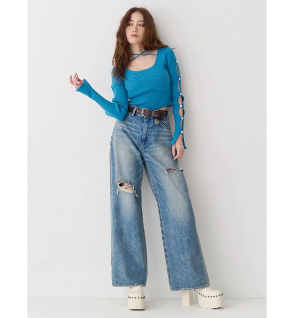 EVRIS「カットアウトワイドデニムパンツ【セットアップ着用可能】」|デニム|