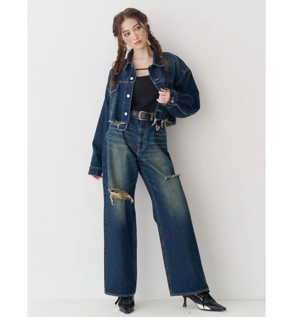 EVRIS「カットアウトワイドデニムパンツ【セットアップ着用可能】」|デニム|