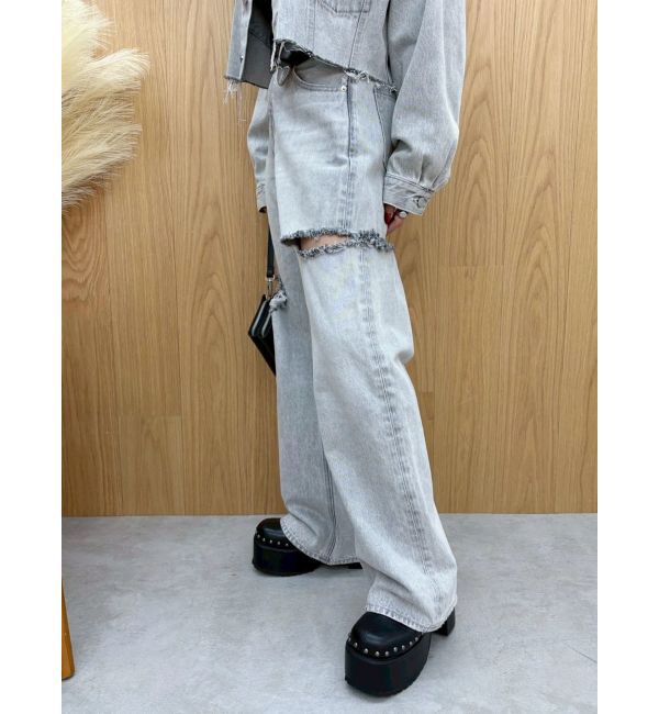 EVRIS「カットアウトワイドデニムパンツ【セットアップ着用可能】」|デニム|