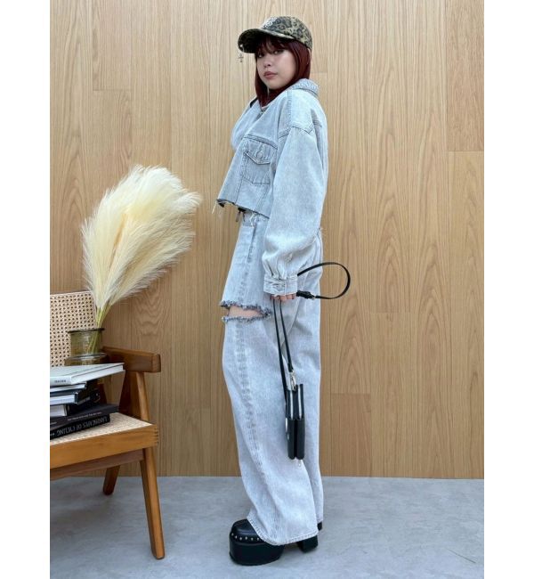 EVRIS「カットアウトワイドデニムパンツ【セットアップ着用可能】」|デニム|