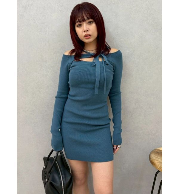 EVRIS「カットアウトニットミニワンピース」|ワンピース|