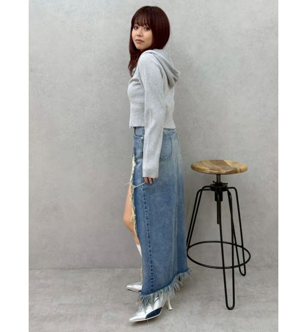 EVRIS「ワンポイントジップアップニットフーディー」|ニット・セーター|