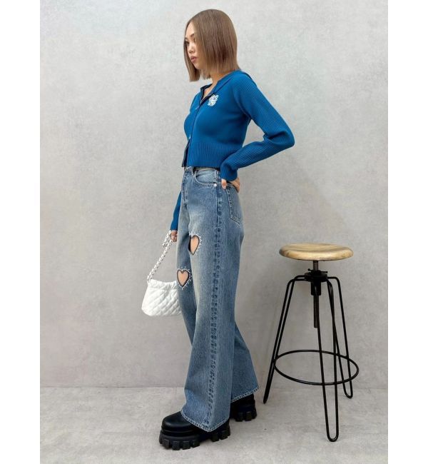 EVRIS「ワンポイントジップアップニットフーディー」|ニット・セーター|