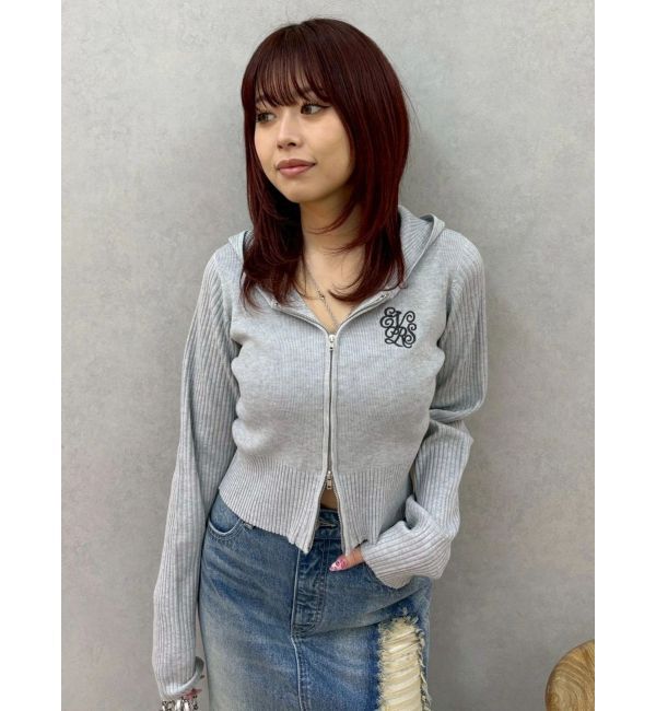 EVRIS「ワンポイントジップアップニットフーディー」|ニット・セーター|
