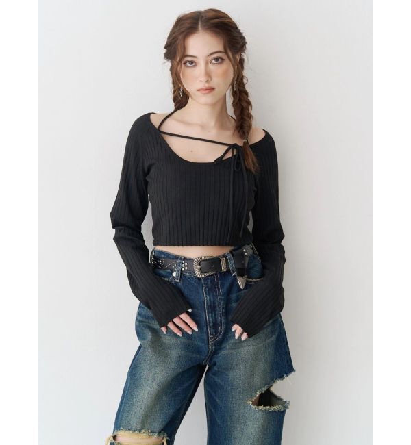 EVRIS「ストラップデザインリブニットトップス」|ニット・セーター|