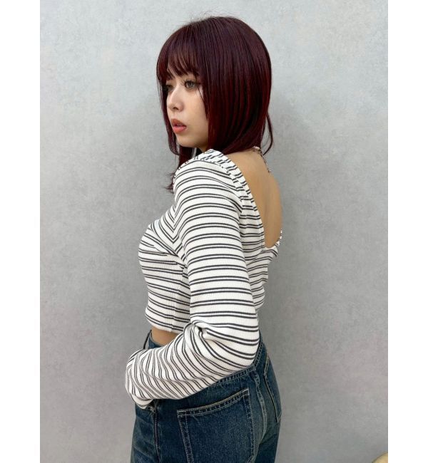 EVRIS「バックオープンショートリブトップス」|Tシャツ・カットソー|