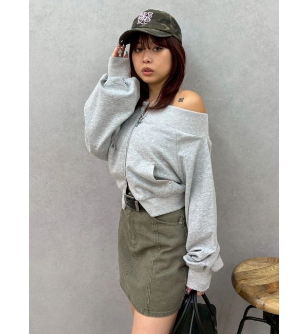 EVRIS「フロントジップオフショルスウェットトップス【セットアップ着用可能】」|スウェット・ジャージ|