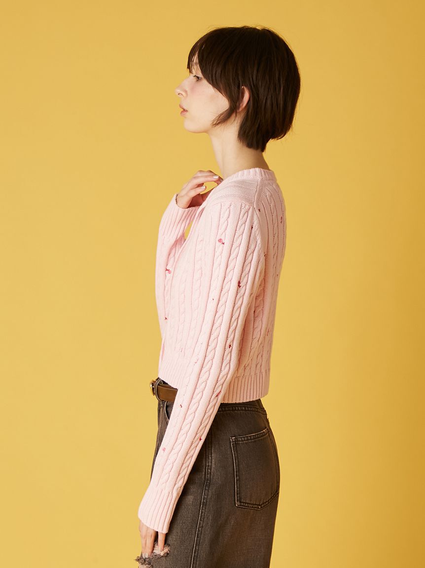 FURFUR「フラワー刺繍ケーブルカーディガン」|カーディガン|