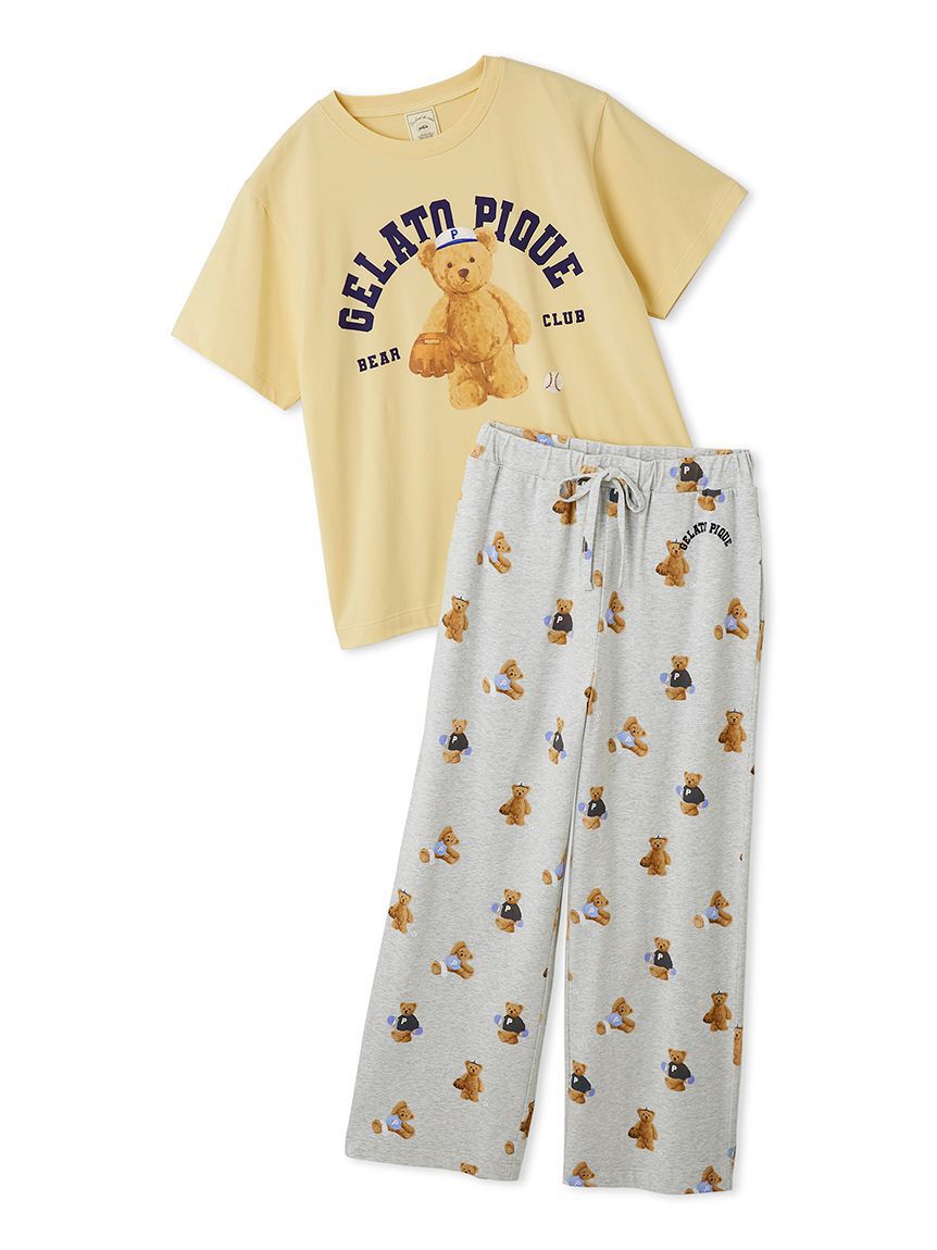 gelato pique「【ONLINE限定】スポーティーベアワンポイントTシャツ＆総柄ロングパンツセット」|ルームウェア|YEL