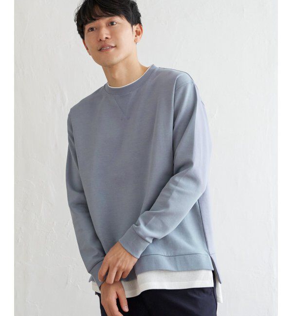 ikka「【抗菌防臭】GOKU楽ダンボールフェイクプルオーバー」|パーカー|スカイブルー