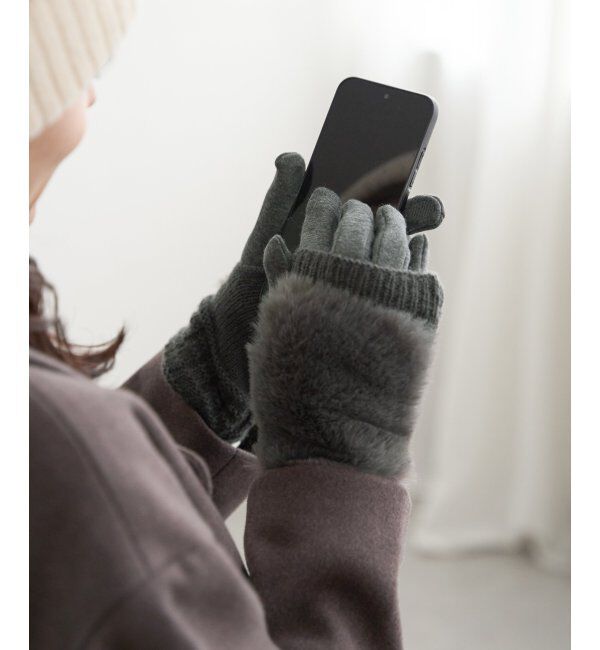 ikka「3WAYファー&ニットグローブ」|手袋|