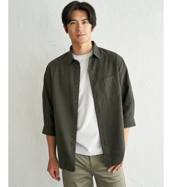 ikka「速乾ドビー袖2wayシャツ」|シャツ・ブラウス|カーキ