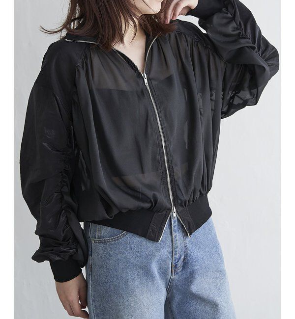 VENCE share style「シアータフタシャーリングブルゾン」|ブルゾン・スタジャン|ブラック