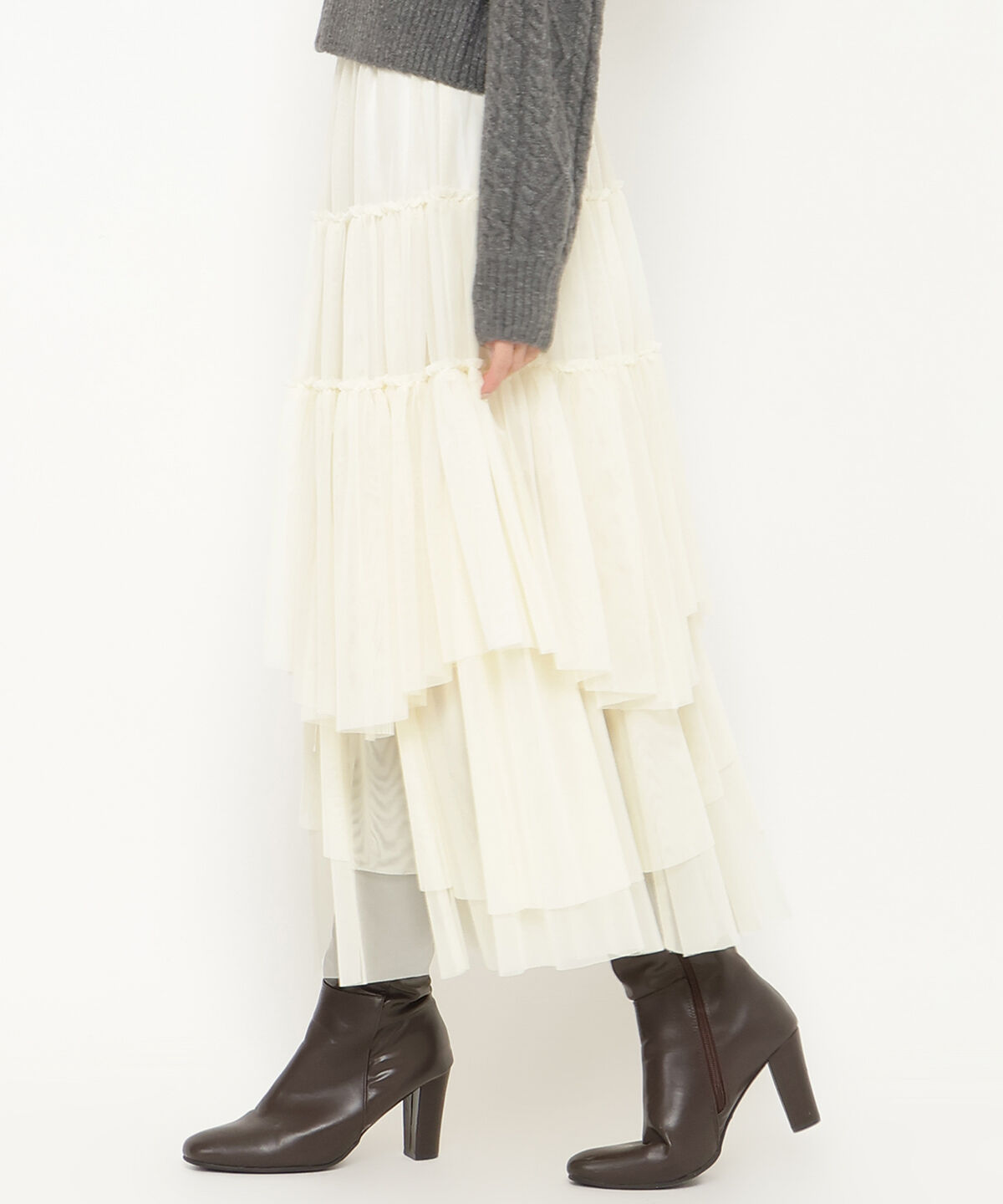 アンドクチュール「ランダムティアードチュールスカート」|フレア|