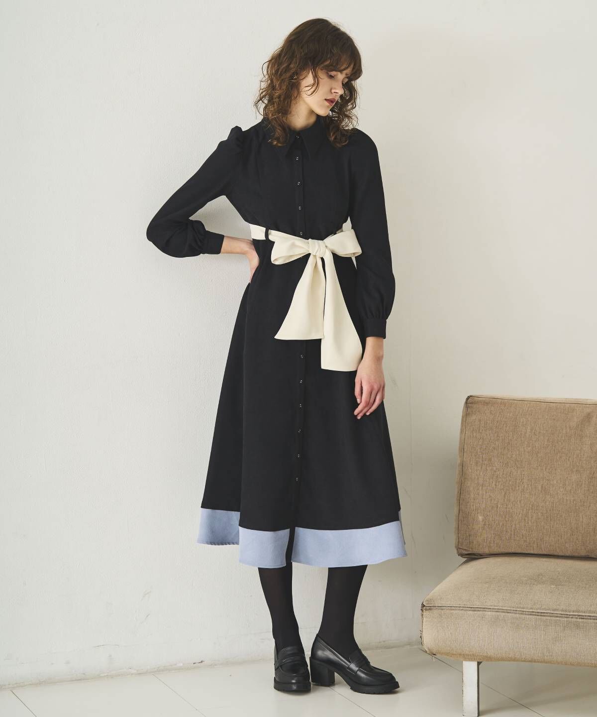 アンドクチュール「配色シャツワンピース」|ワンピース|