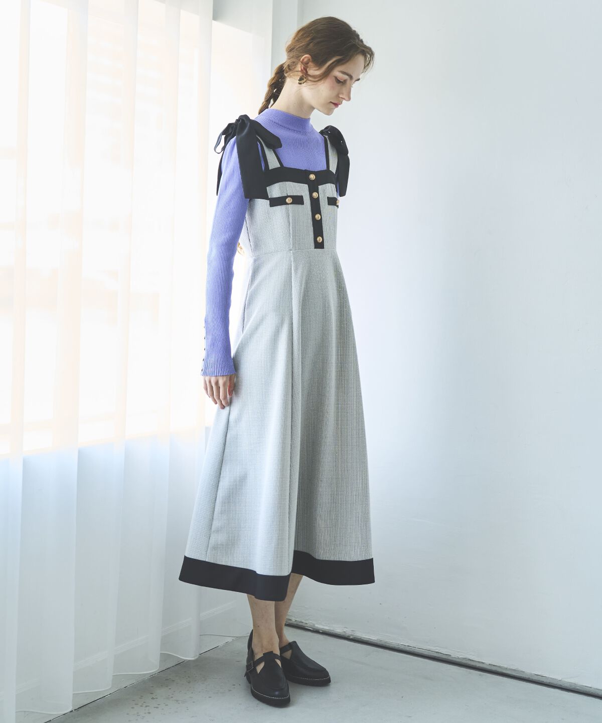 アンドクチュール「ラメツイードジャンスカ」|ジャンパースカート|オフ