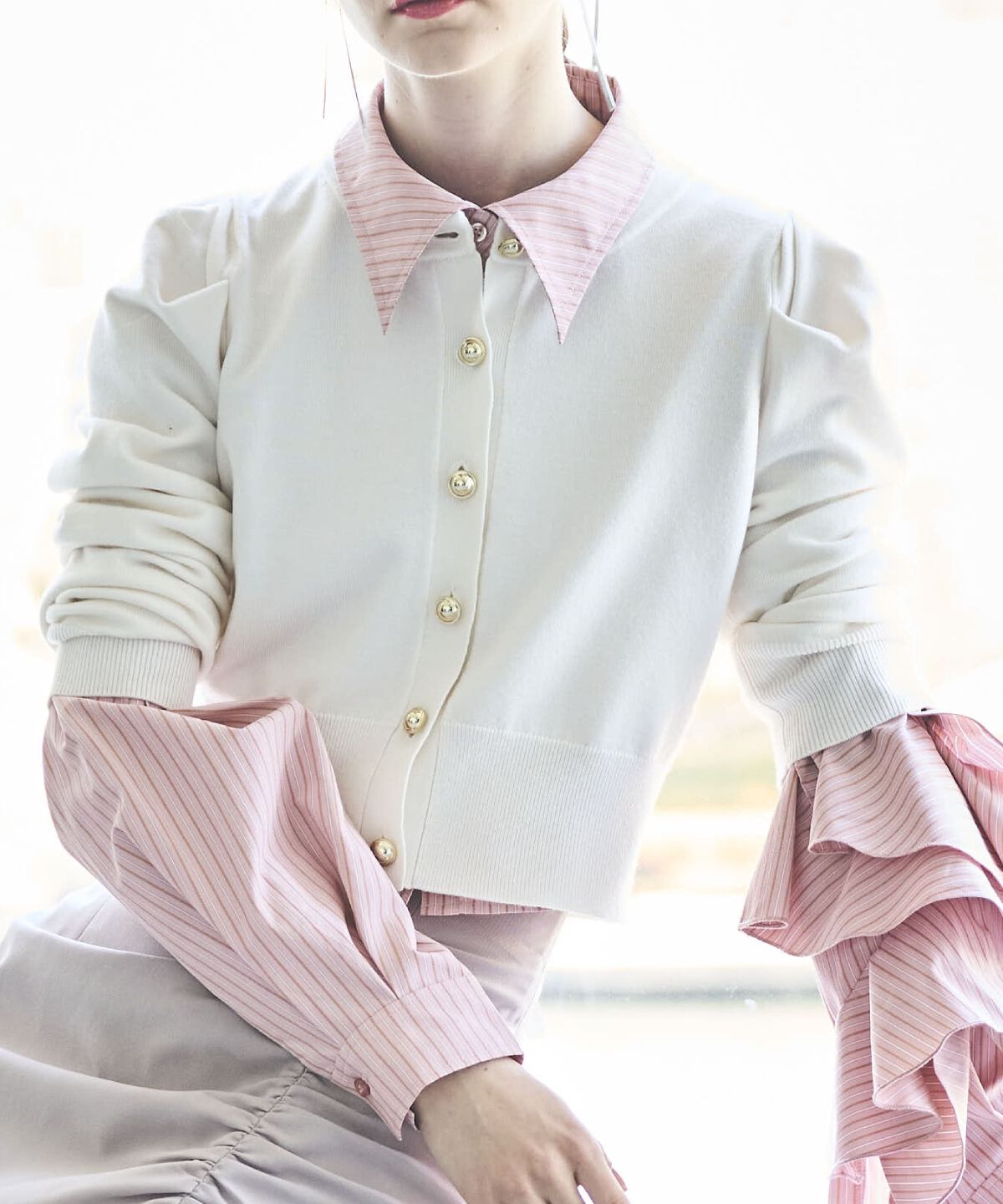 アンドクチュール「パワショルクルーネックカーディガン」|カーディガン|