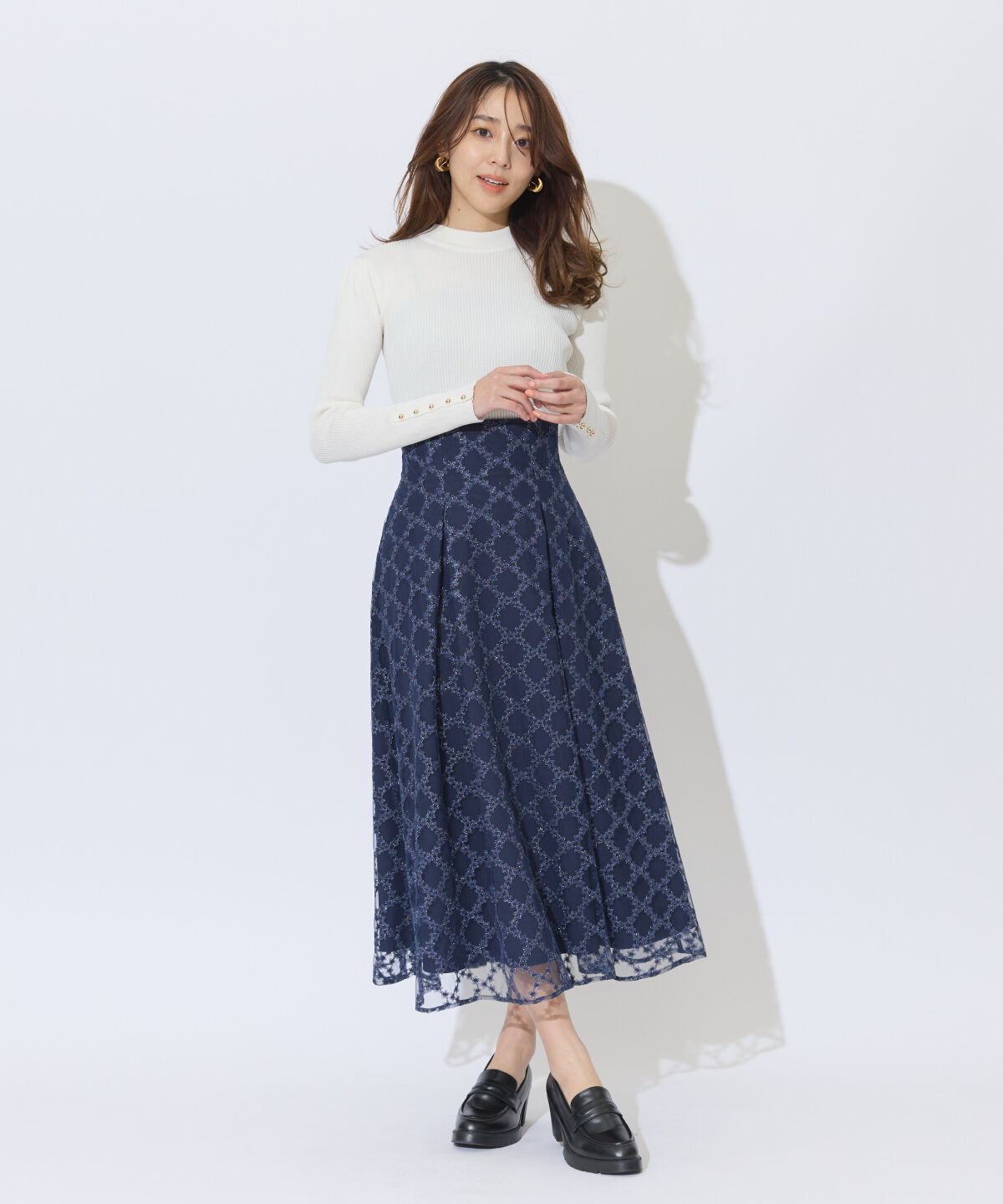 アンドクチュール「ダイヤチュールタックフレアスカート」|フレア|