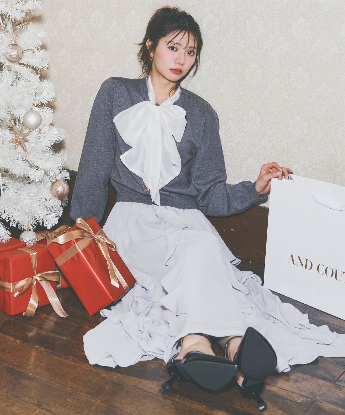 アンドクチュール「ラッフル切替フレアスカート」|フレア|