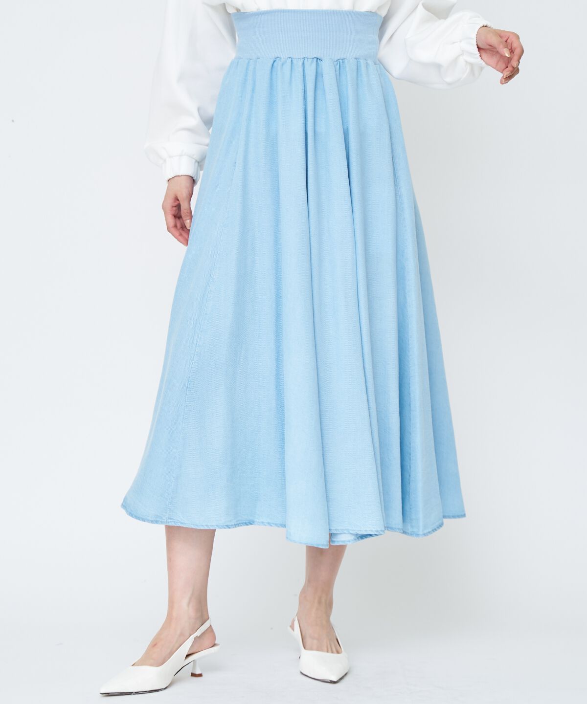 アンドクチュール「デニムライクロングスカート」|フレア|