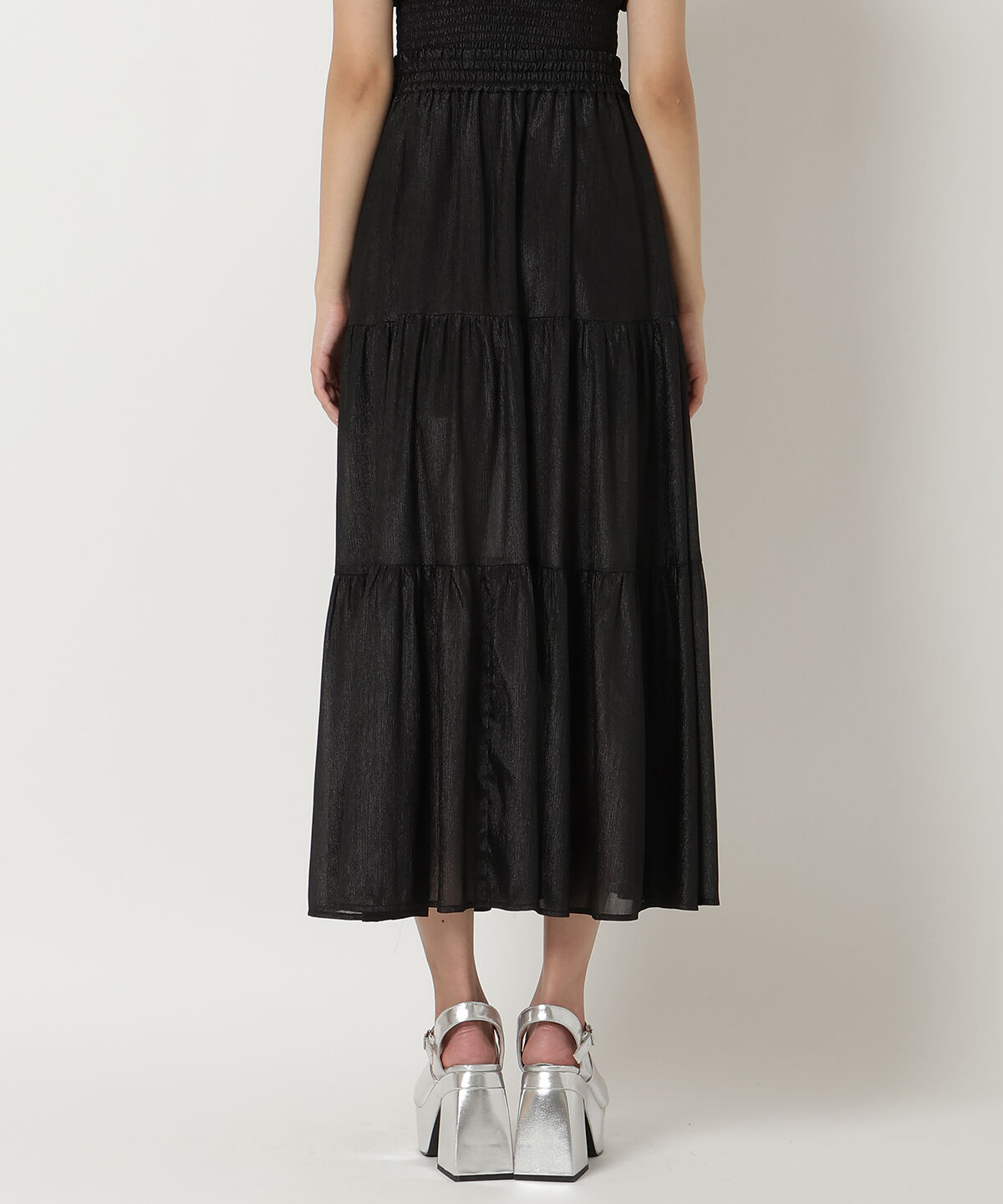 REDYAZEL「シャイニー楊柳ティアードスカート」|フレア|