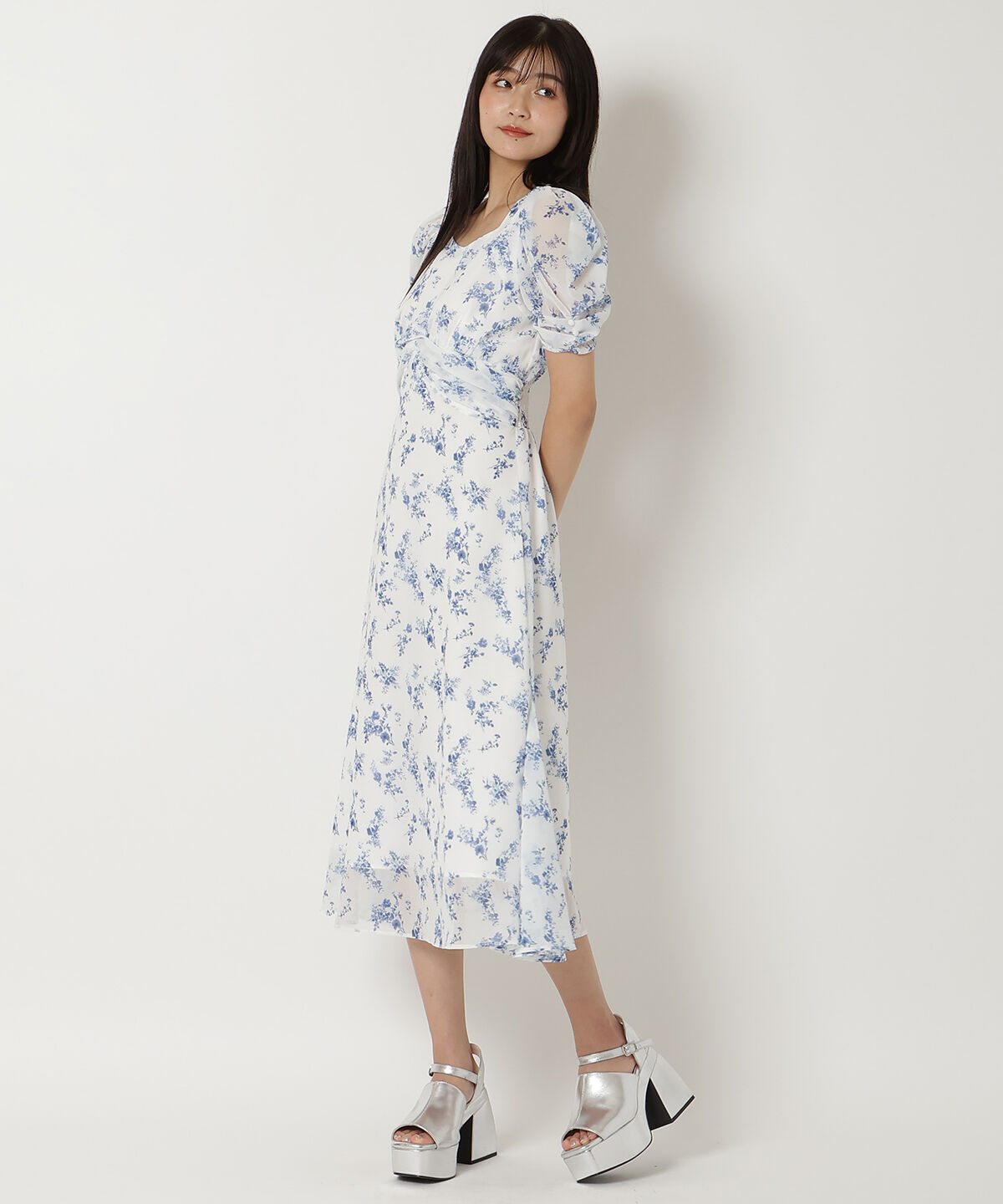 REDYAZEL「フラワープリントワンピース」|ワンピース|ブルー