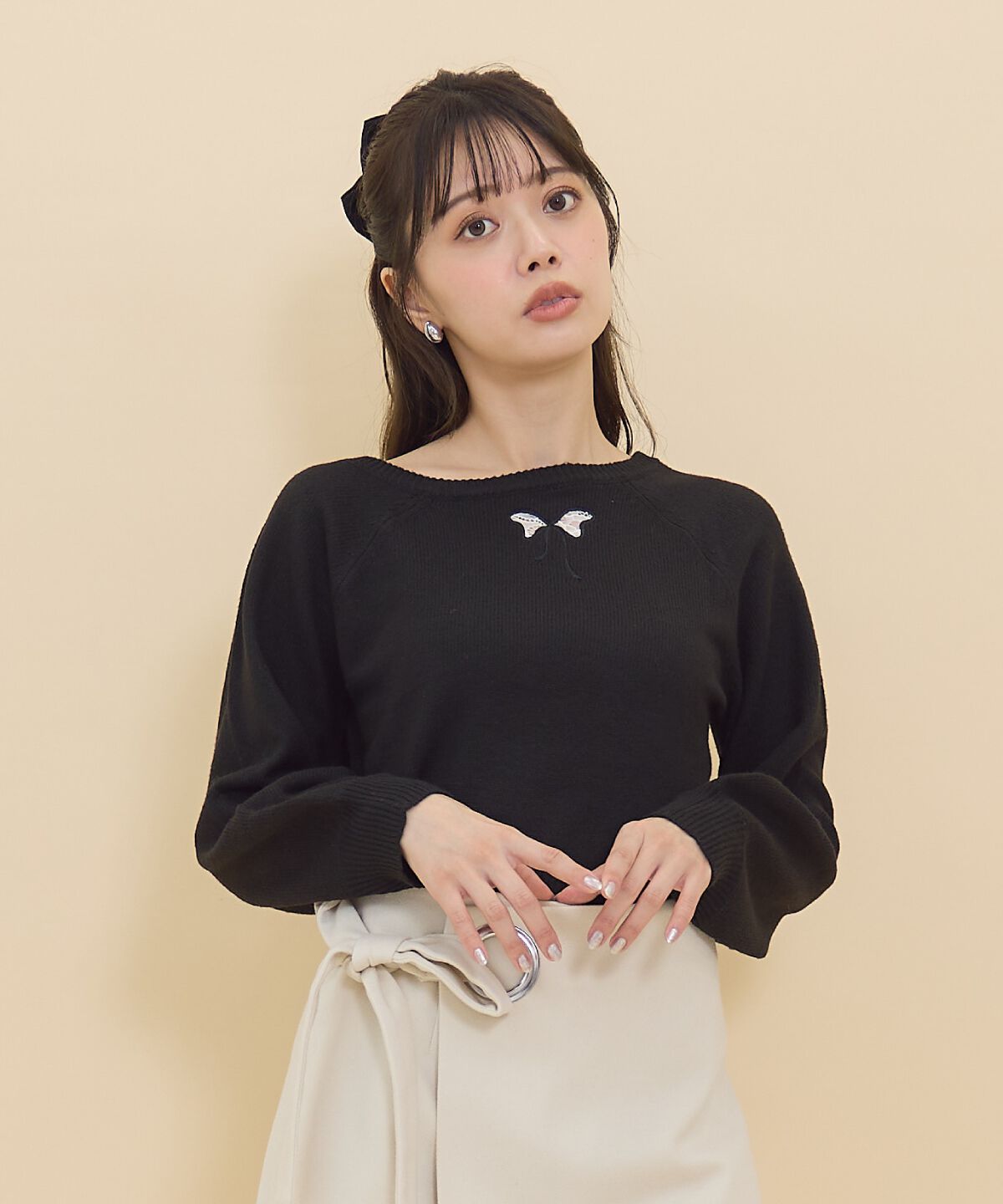 REDYAZEL「ワンショルリボンレースニット」|ニット・セーター|