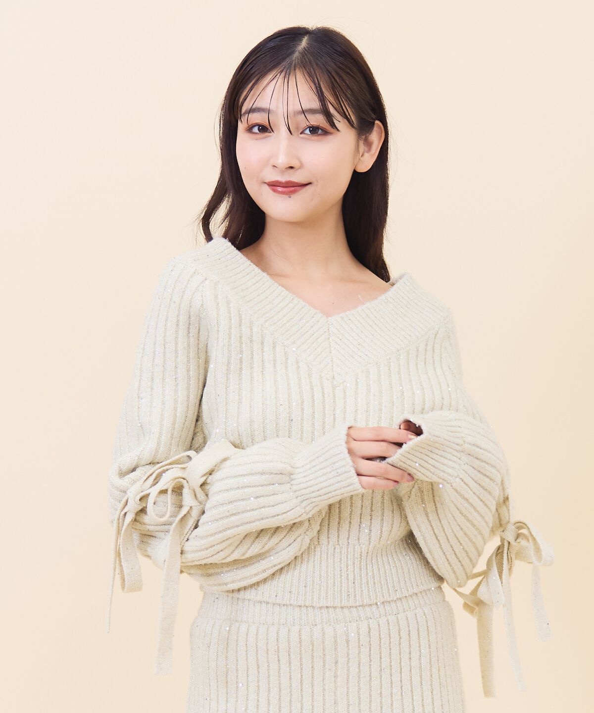 REDYAZEL「ラメスパンコールダブルリボンニット」|ニット・セーター|