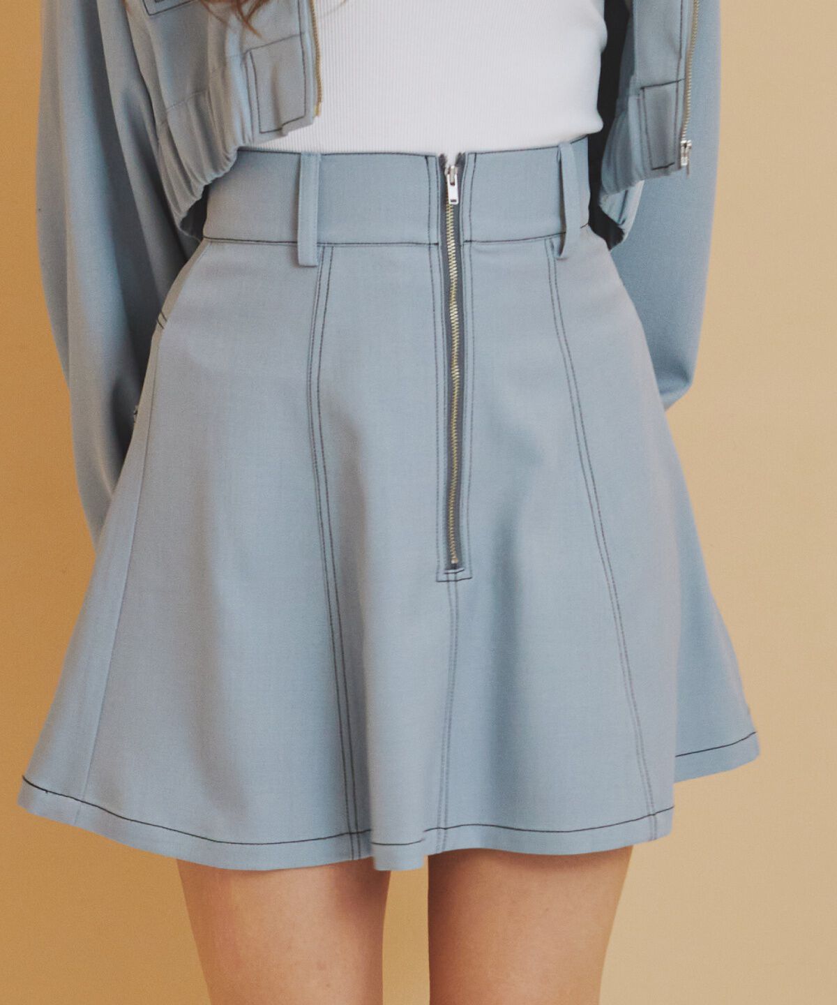 REDYAZEL「バイカラーステッチフレアミニスカート」|フレア|