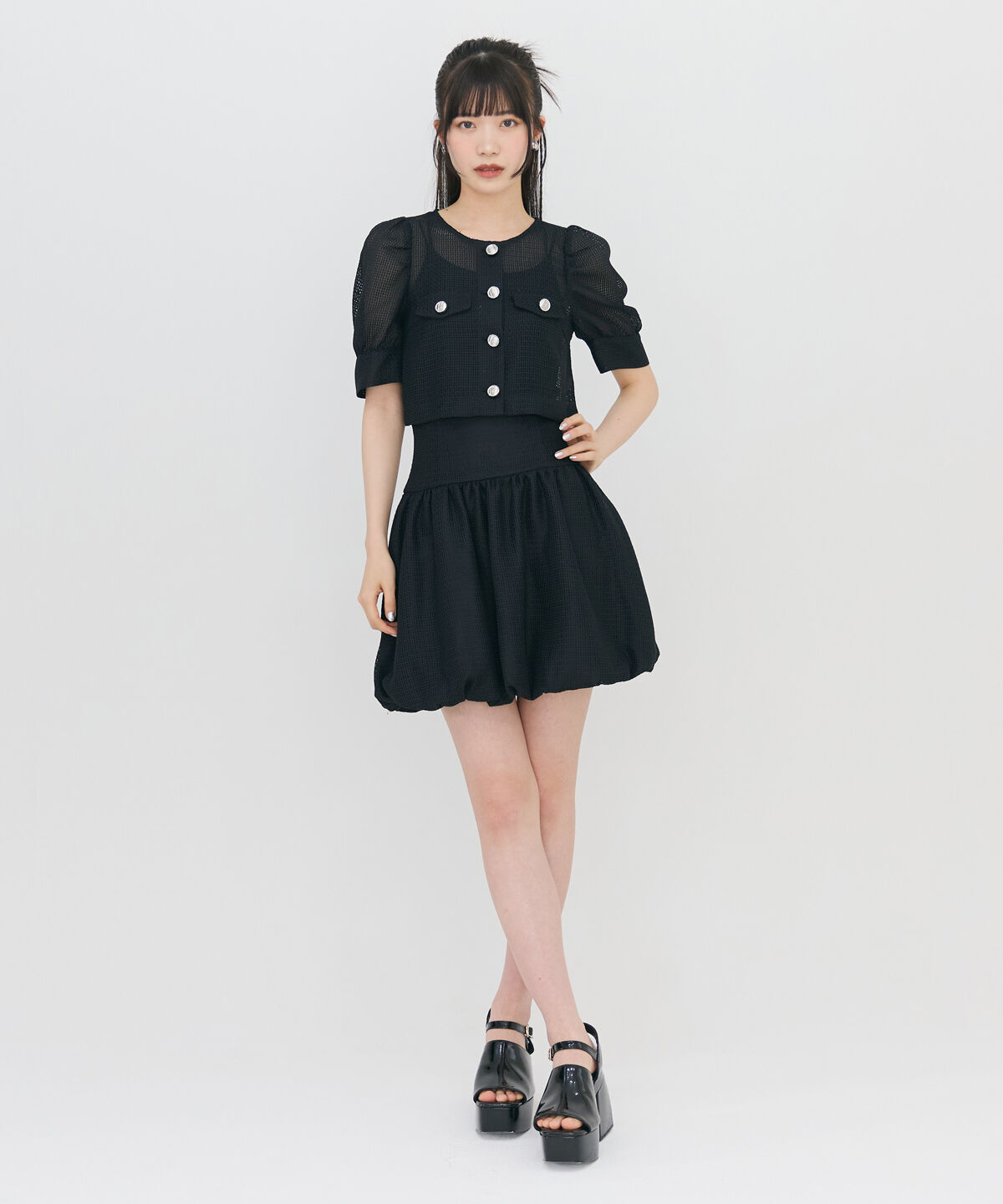 REDYAZEL「メッシュレースショートシャツ&times;バルーンスカートセットアップ」|ワンピース|