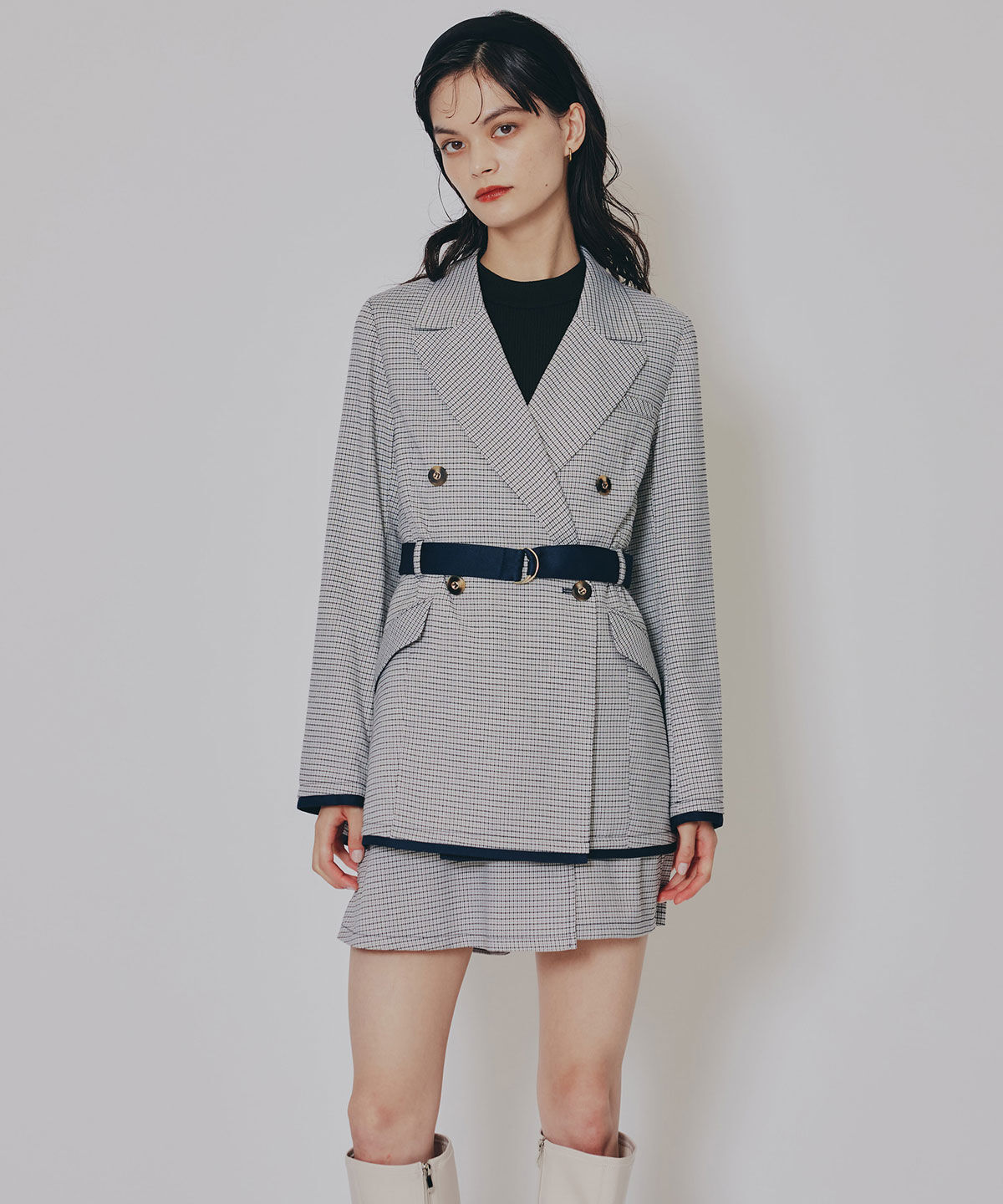 REDYAZEL「グレンチェックダブルジャケット」|テーラードジャケット|グレー