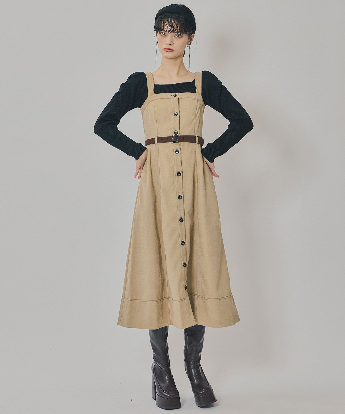 REDYAZEL「スエードライクショートジャケット&times;バイカラーワンピースセットアップ」|ワンピース|