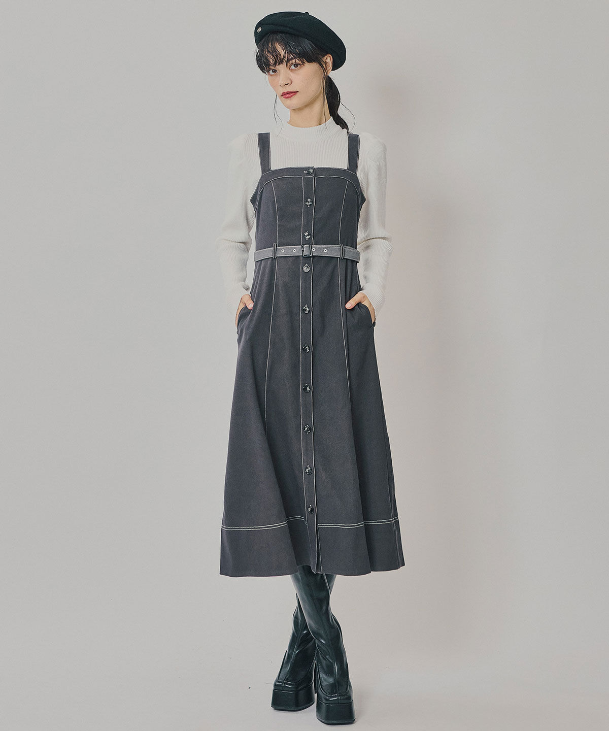 REDYAZEL「スエードライクショートジャケット&times;バイカラーワンピースセットアップ」|ワンピース|