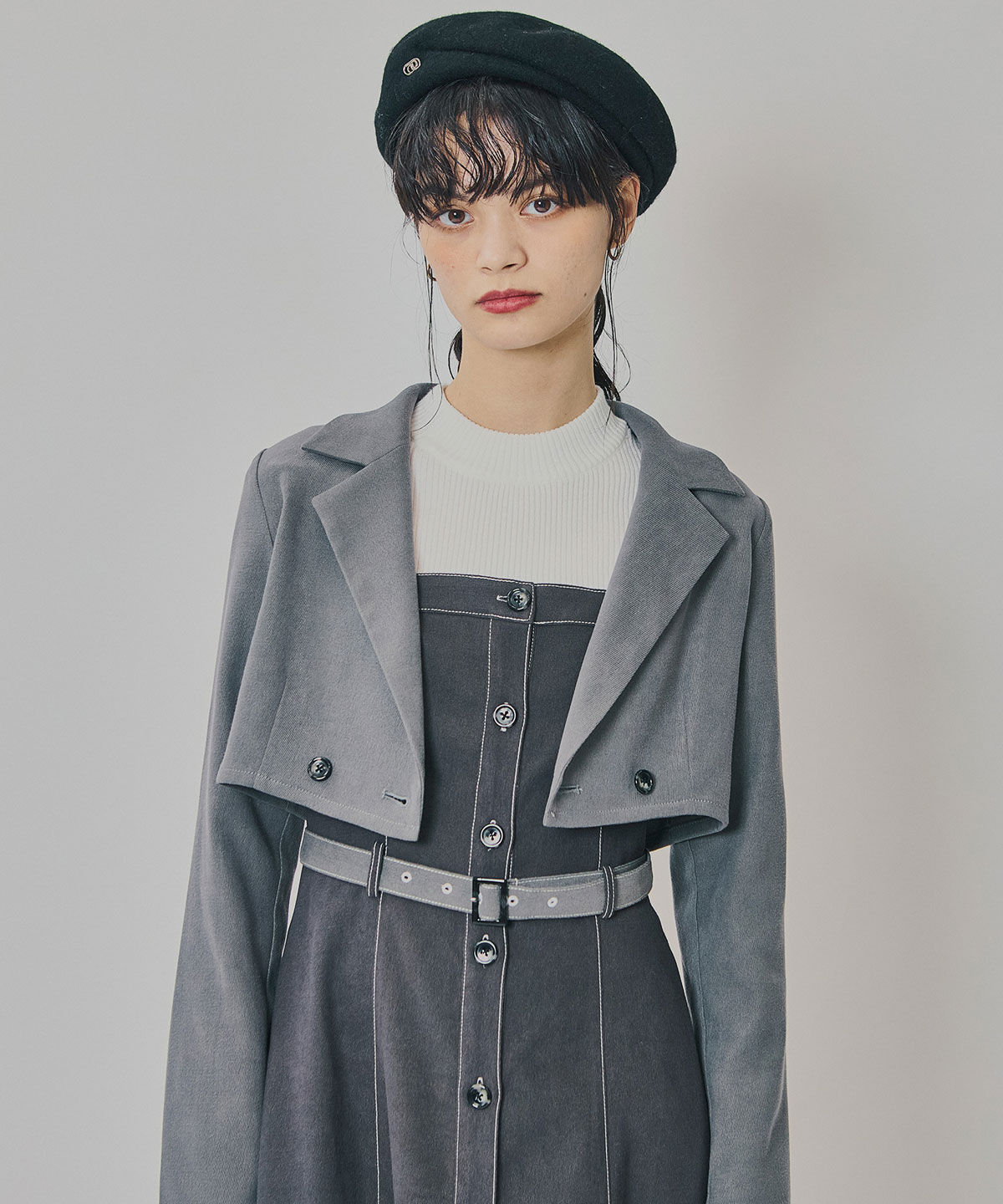 REDYAZEL「スエードライクショートジャケット&times;バイカラーワンピースセットアップ」|ワンピース|