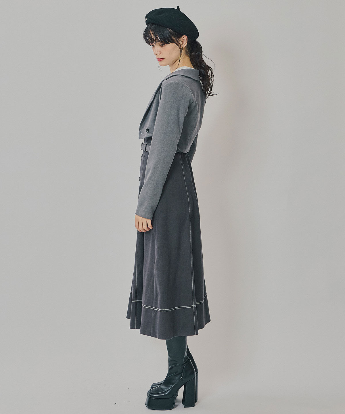 REDYAZEL「スエードライクショートジャケット&times;バイカラーワンピースセットアップ」|ワンピース|