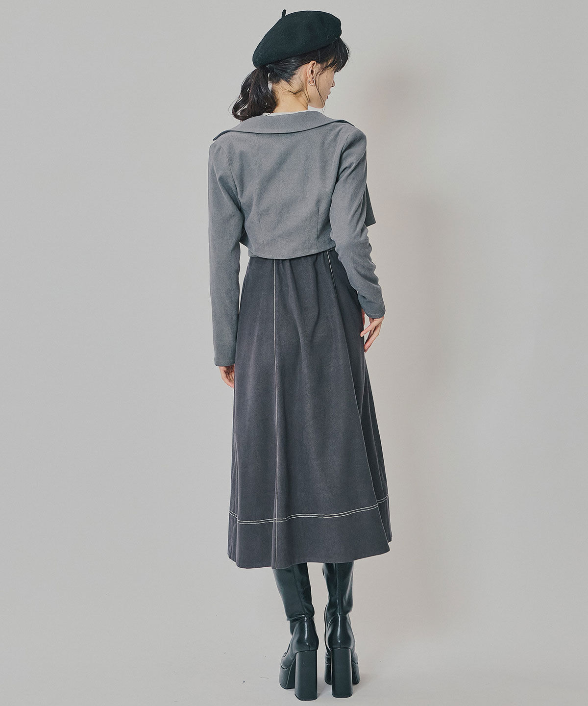 REDYAZEL「スエードライクショートジャケット&times;バイカラーワンピースセットアップ」|ワンピース|