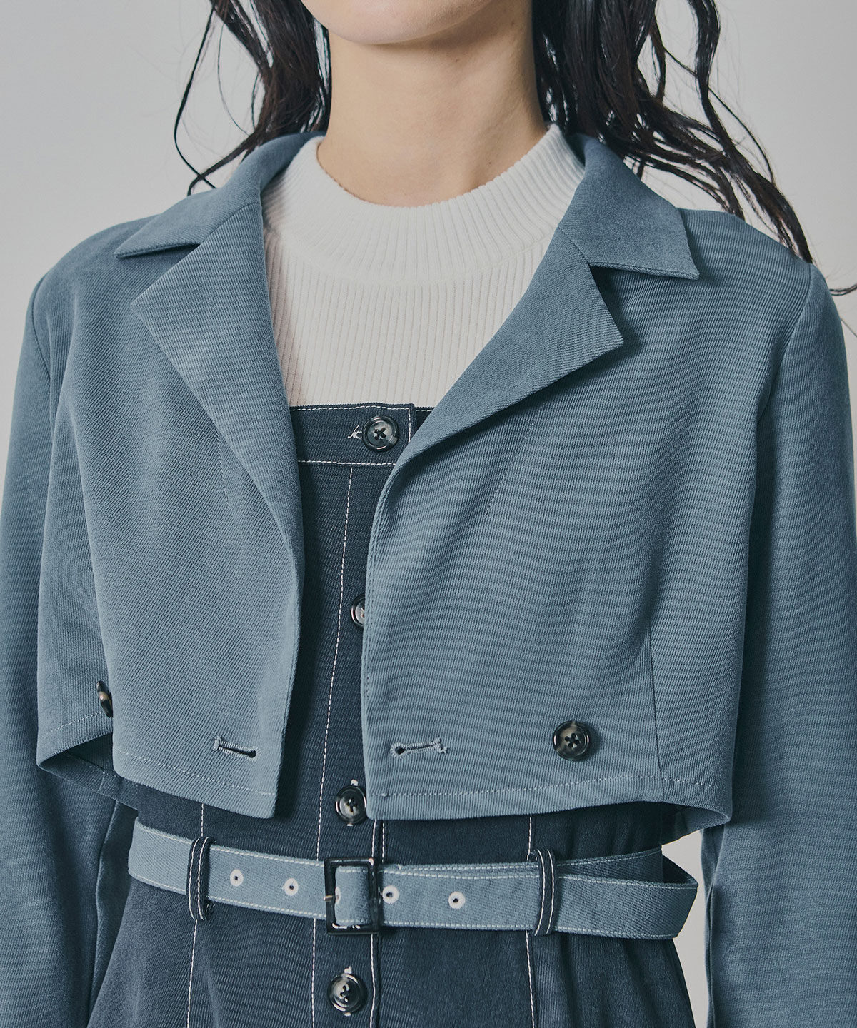 REDYAZEL「スエードライクショートジャケット&times;バイカラーワンピースセットアップ」|ワンピース|