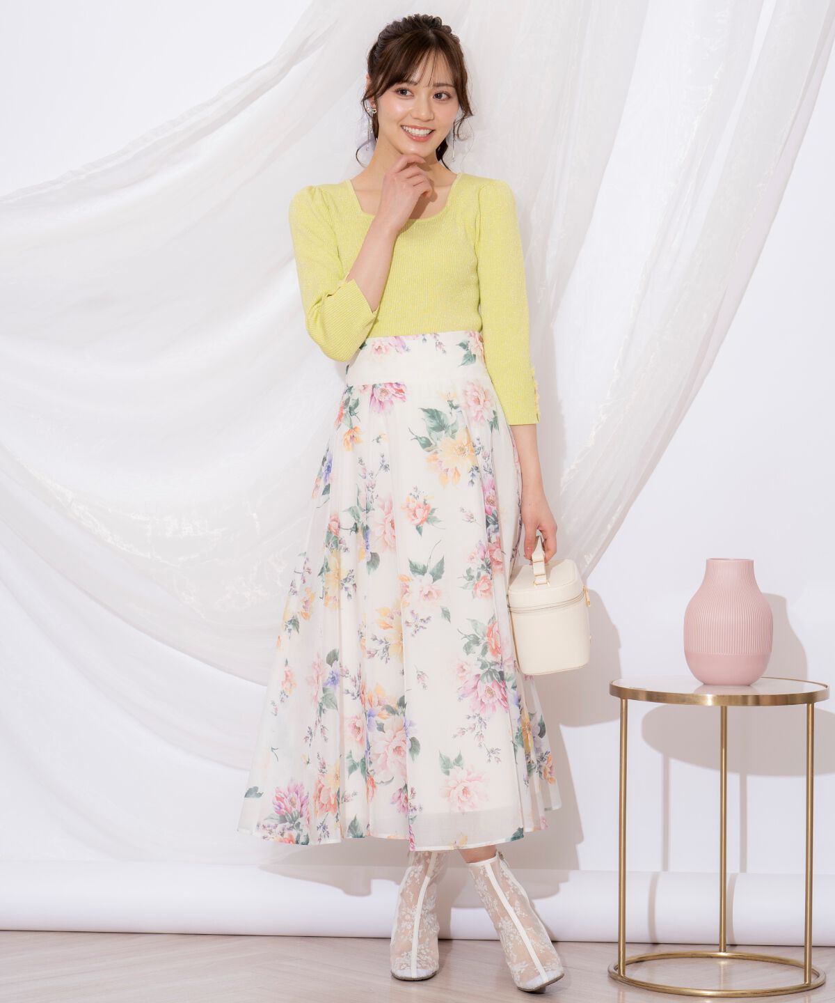 WILLSELECTION「袖フラワーラメ7分袖ニットプルオーバー」|ニット・セーター|