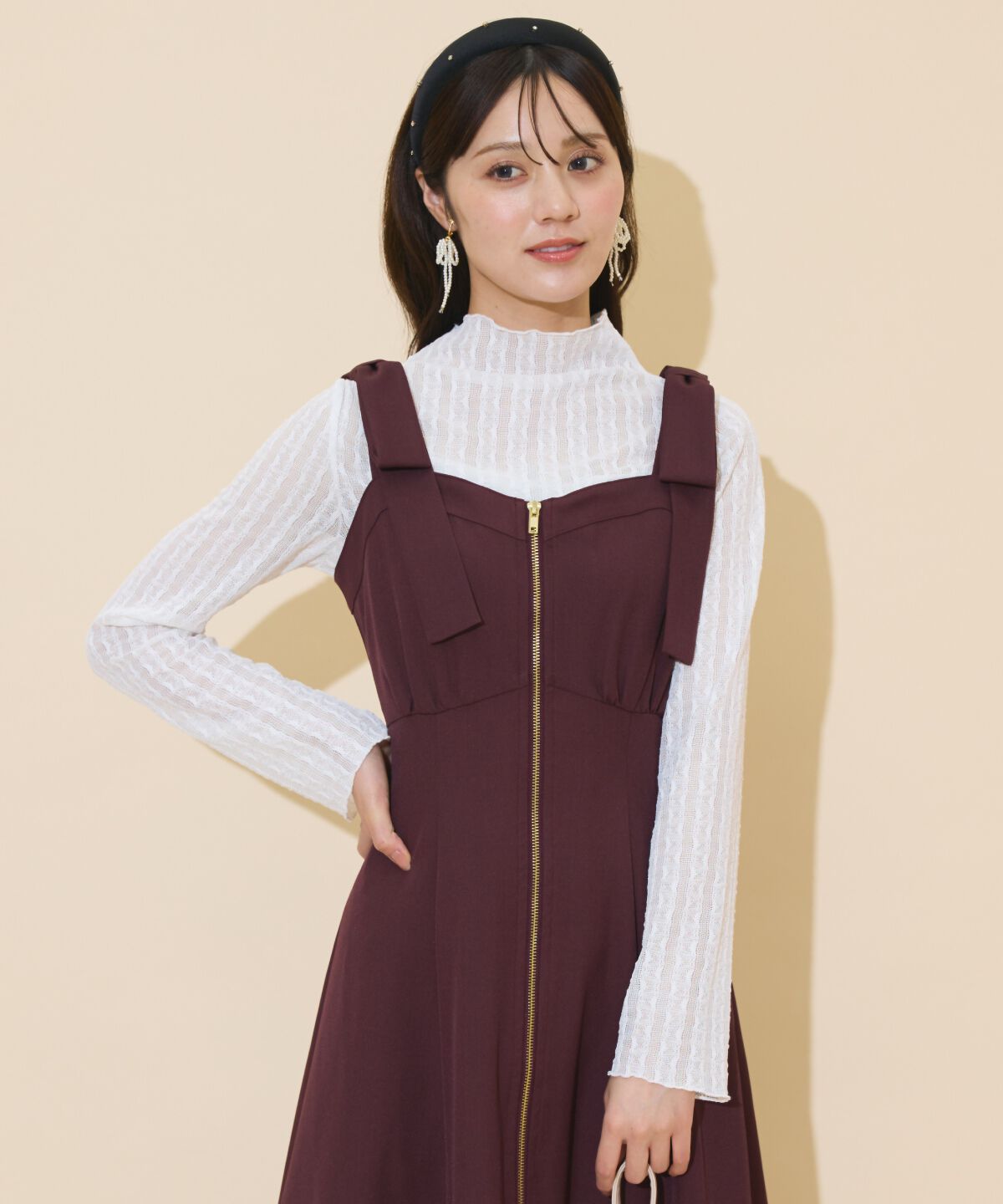 WILLSELECTION「ショルダーリボンフロントZIPワンピース」|ワンピース|