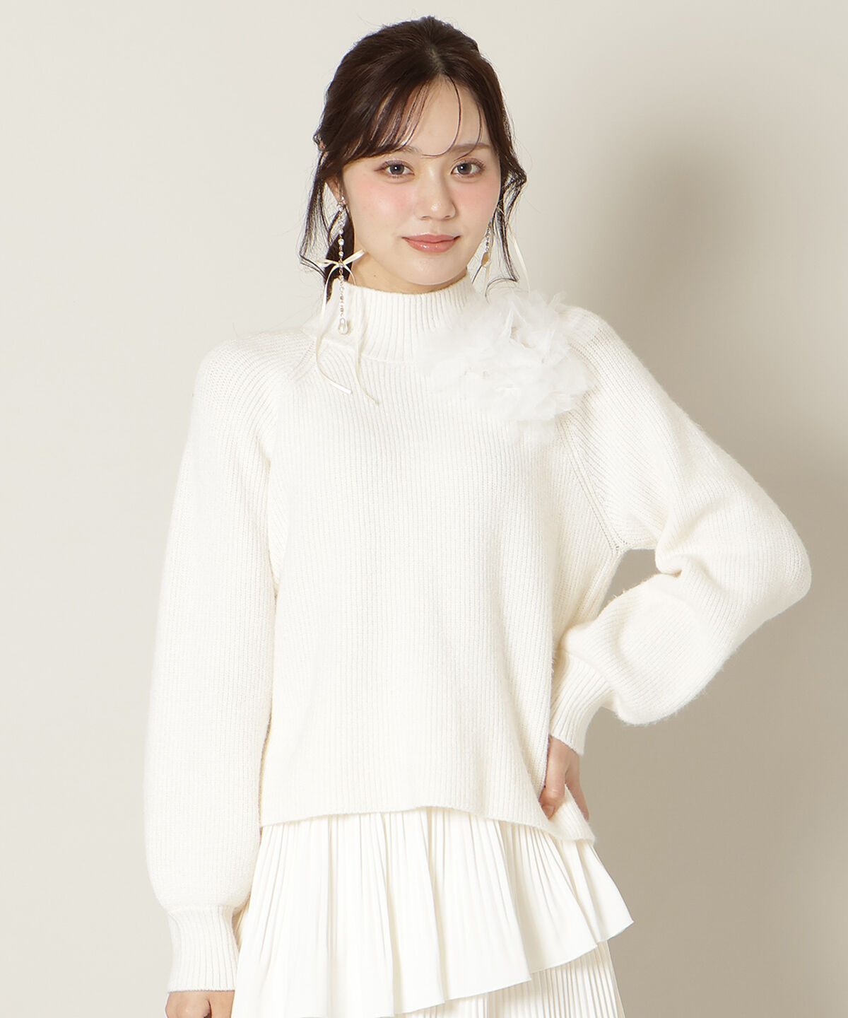 WILLSELECTION「フラワーモチーフボトルネックニット」|ニット・セーター|