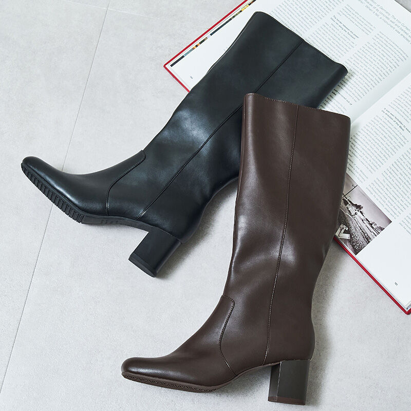 ORiental TRaffic「スクエアトゥチャンキーヒールロングブーツ/51501」|ロングブーツ|BROWN