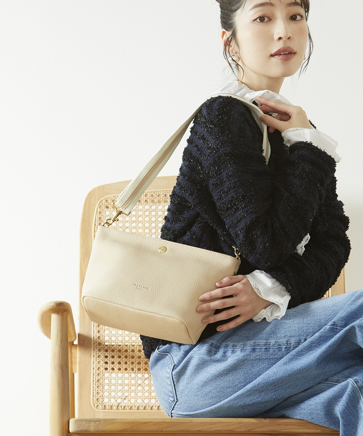 TOPKAPI TREASURE「【TREASURE TOPKAPI】 ソフトシュリンク テープ コンビ レザー ミニショルダーバッグ」|ショルダー・メッセンジャー|ペールベージュ